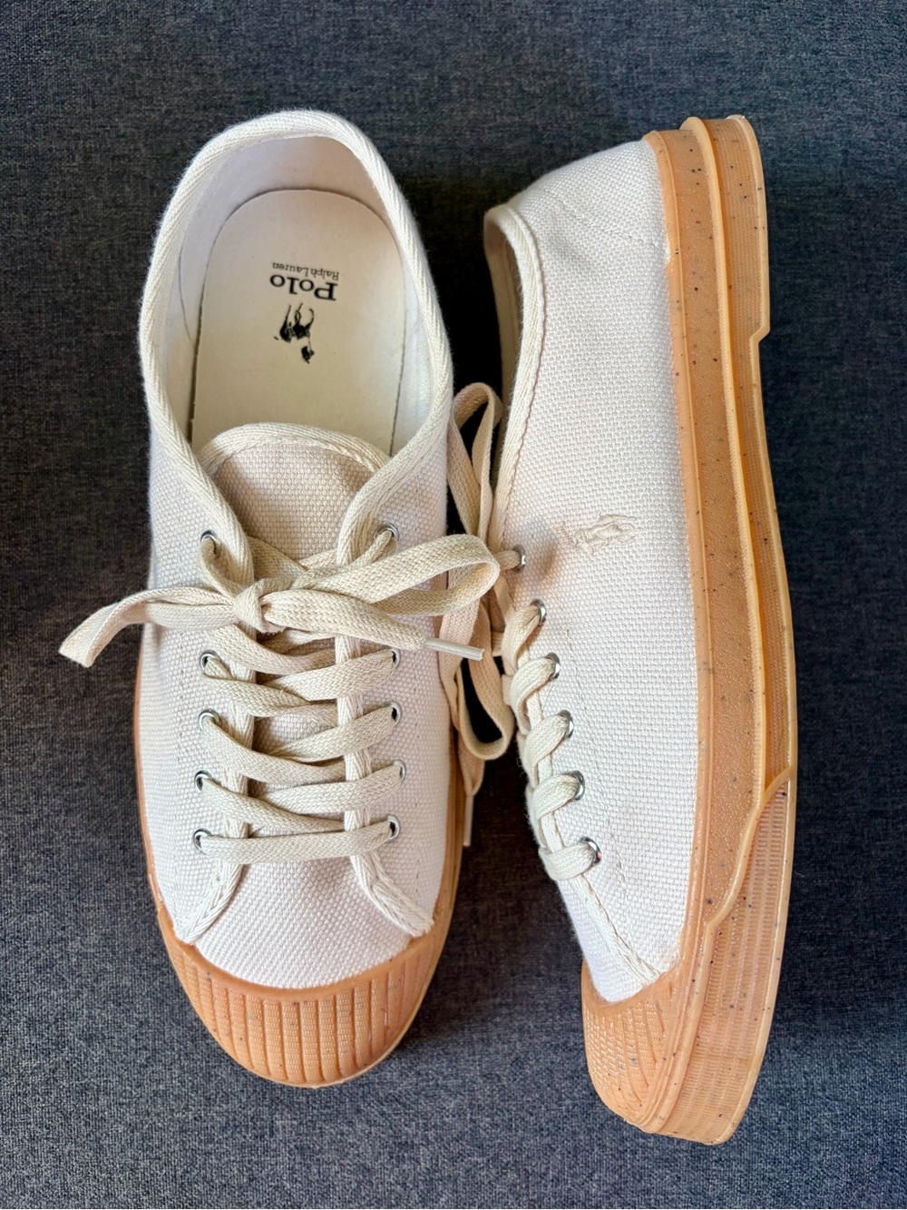 Woman’s Polo by Ralph Lauren Cream Canvas Essence 100 Canvas Cap-Toe